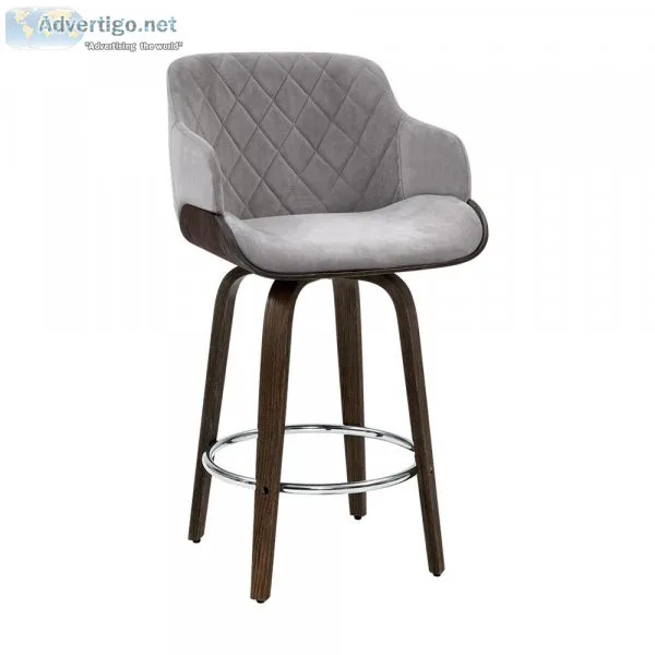 Artiss Velvet Bar Stool Swivel - Grey And Wood