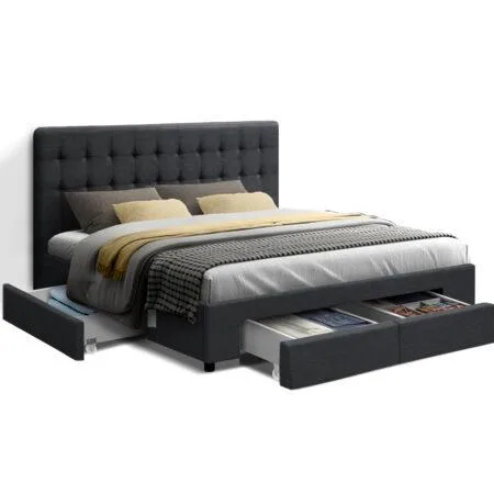 Artiss Avio Bed Frame Fabric Storage Drawers &ndash Charcoal Que