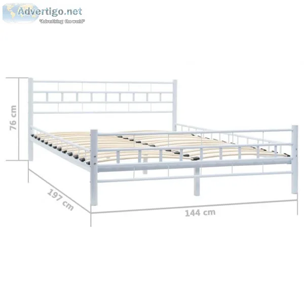 Bed Frame White Metal 137x187 Cm