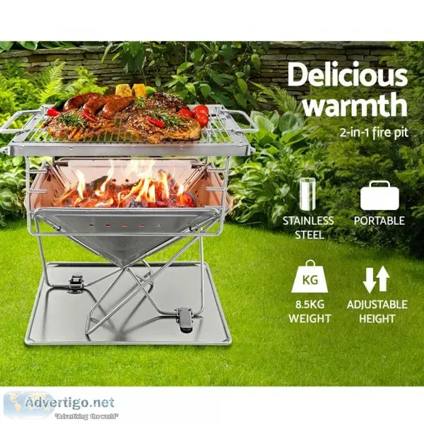 Grillz Camping Fire Pit BBQ Portable Folding Stainless Steel Sto
