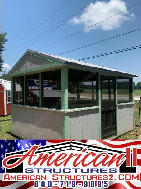10X12X7 A-FRAME STYLE SCREENED ROOM WITH TABLE AND BENCH