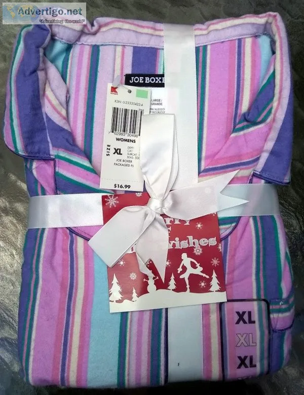 Unused Joe Boxer Pink and Blue Stripes 2 Piece Flannel Pajama Se