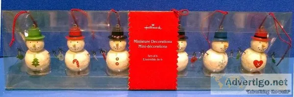 One Package of six Hallmark Minature Snowmen Ornaments