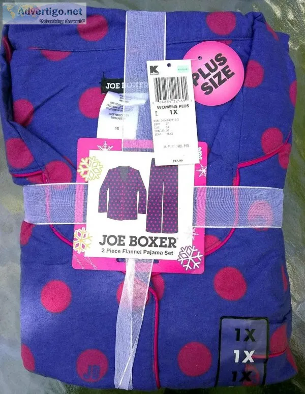 Unused Joe Boxer Blue with Pink Polka Dot 2 Piece Flannel Pajama
