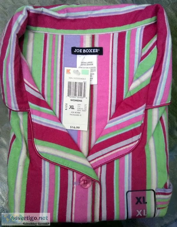 Unused Joe Boxer Pink and Green Stripes 2 Piece Flannel Pajama S