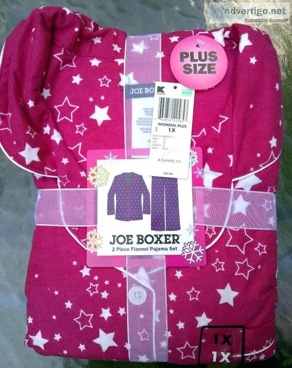 Unused Joe Boxer Pink with Stars 2 Piece Flannel Pajama Set