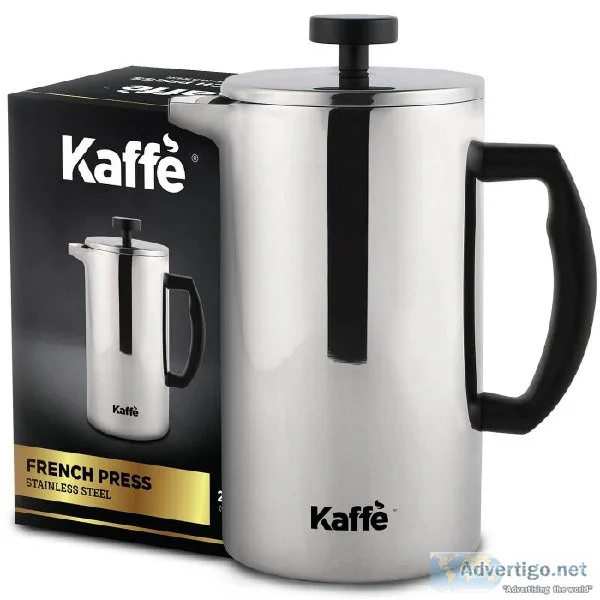 KAFFE FRENCH PRESS COFFEE MAKER. DOUBLE-WALL STAINLESS STEEL