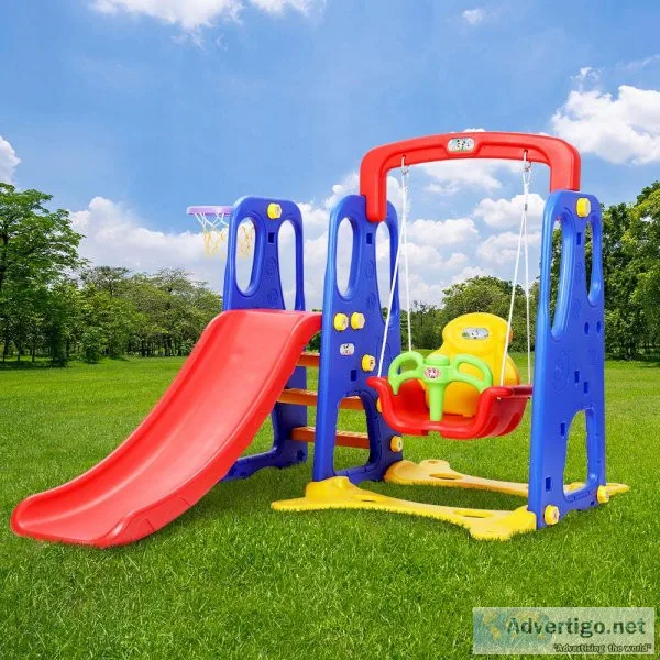 Keezi Kids 3-in-1 Slide Swing with Basketball Hoop Toddler Outdo