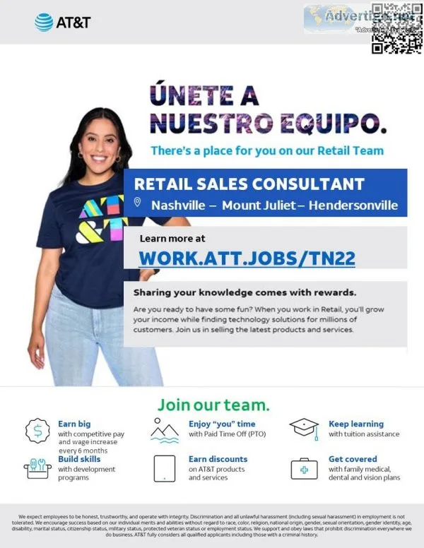 ATandT Hiring Bilingual Spanish Retail Sales Consultants
