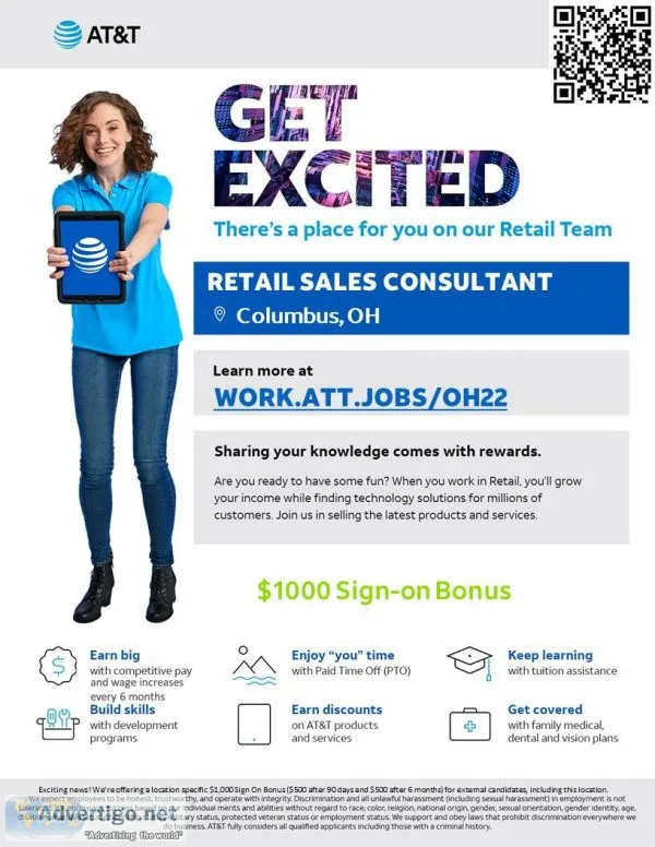ATandT Hiring Retail Sales Consultants - Columbus OH