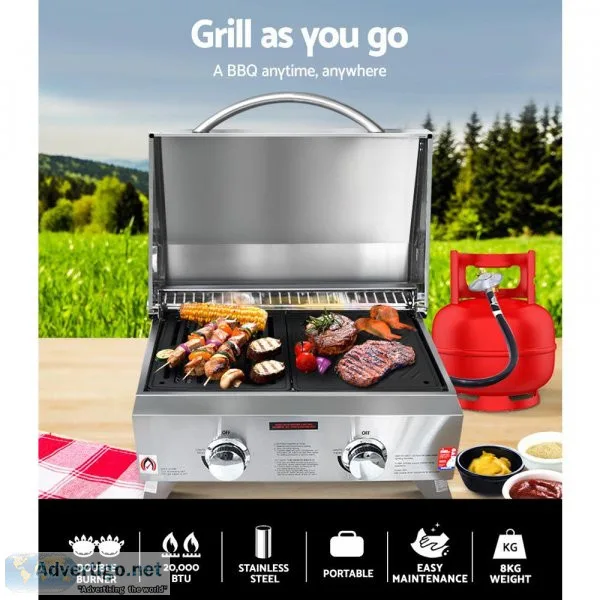 Grillz Portable Gas BBQ LPG Oven Camping Cooker Grill 2 Burners 