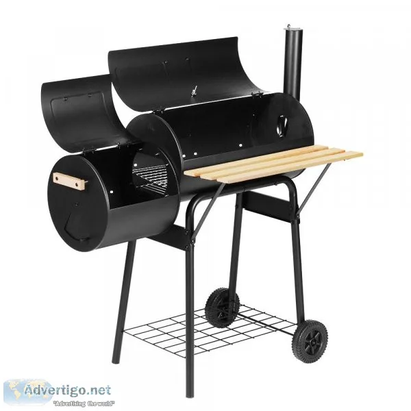 Grillz 2-In-1 Offset BBQ Smoker - Black