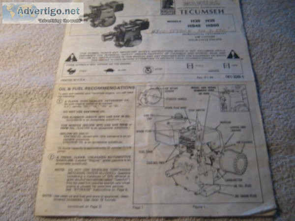 OWNER&rsquoS  MANUAL and Operating Instructions for TECUMSEH&hel