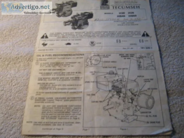 OWNER&rsquoS  MANUAL and Operating Instructions for TECUMSEH&hel