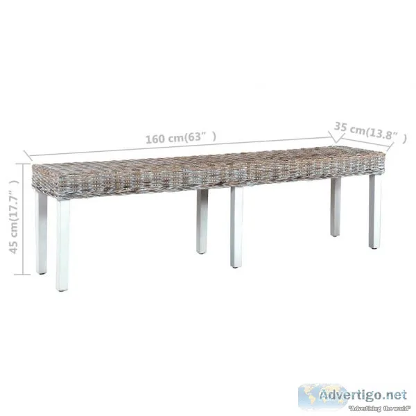 Bench 160 Cm White Natural Kubu Rattan And Solid Mango Wood
