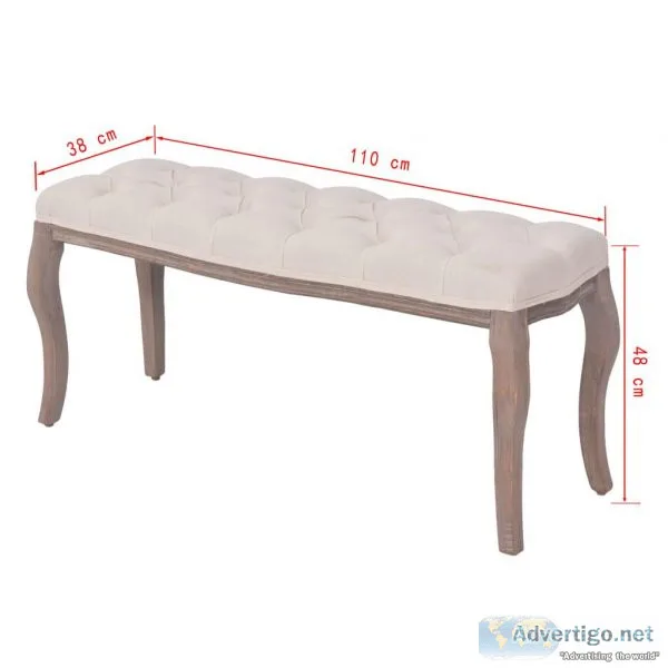 Bench Linen Solid Wood 110x38x48 Cm Cream White