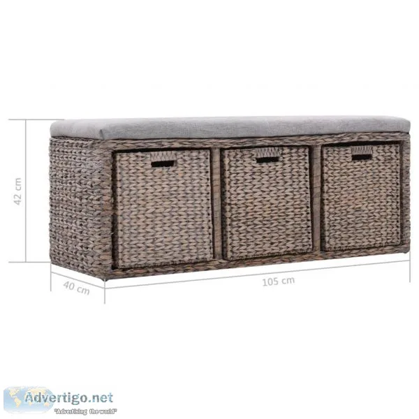 Bench With 3 Baskets Seagrass 105x40x42 Cm Grey