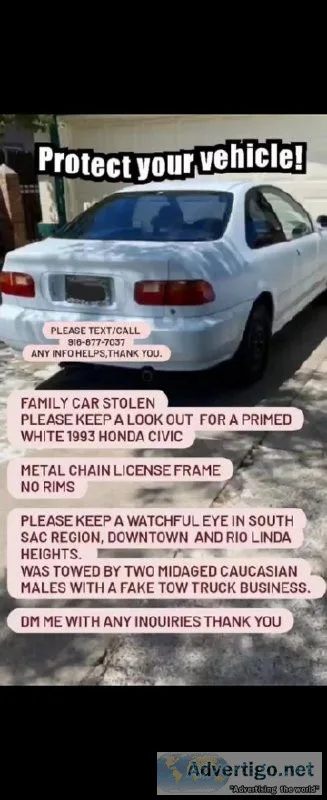 Family Car Stolen - 1993 Honda Civic