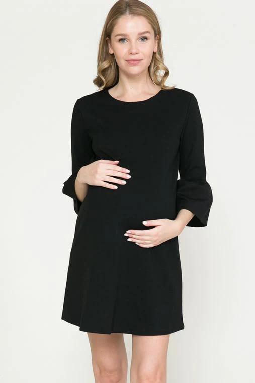 Black Back Button 34 Ruffle Sleeve Dress - Zimmi Maternity Bouti