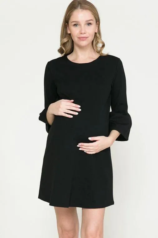 Black Back Button 34 Ruffle Sleeve Dress - Zimmi Maternity Bouti