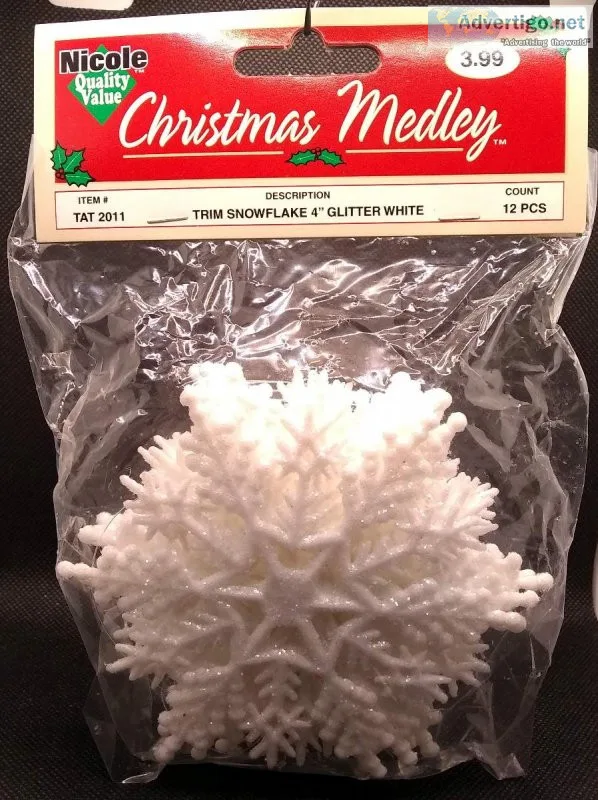 Nine new packs of Christmas Medley Trim Snowflakes (4&quot Glitt