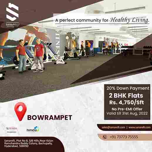 2bhk luxury flats for sale in bowrampet | sanarelli