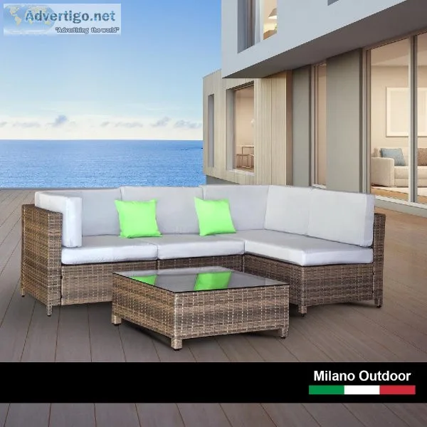 Milano Outdoor 5 PC Rattan Sofa Set Colour Oatmeal Seat and Blac