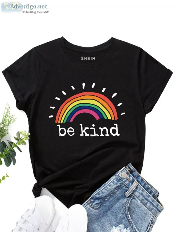 rainbow And Slogan Graphic Tee