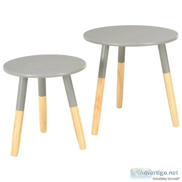 Side Tables 2 Pcs Grey Solid Pinewood
