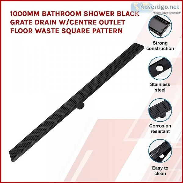 1000mm Bathroom Shower Black Grate Drain WCentre Outlet Floor Wa