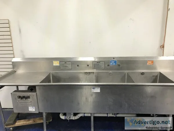 Three Compartment Sink with 2 Drain Boards 144&quot x 28&quot