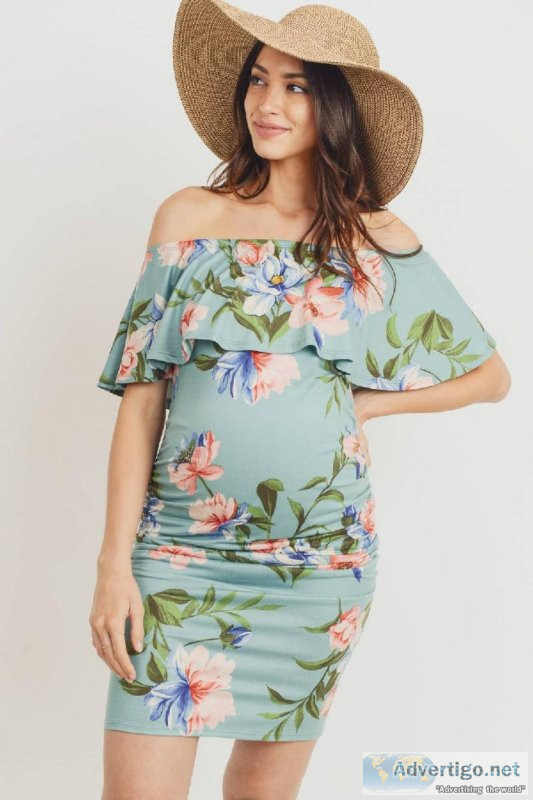 Floral Off The Shoulder Ruffle Maternity Dress - Zimmi Maternity