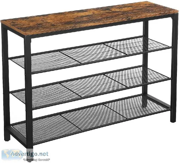 Shoe Rack with 3 Mesh Shelves Rustic Brown and Black