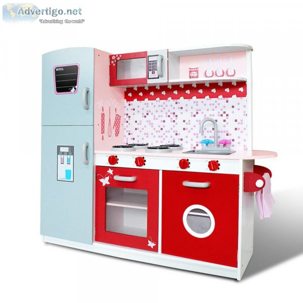 Keezi Kids Kitchen Set Pretend Play Wooden Toys Cooking Cookware
