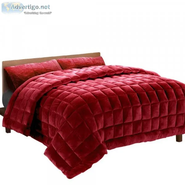 Giselle Bedding Faux Mink Quilt Queen Size Burgundy