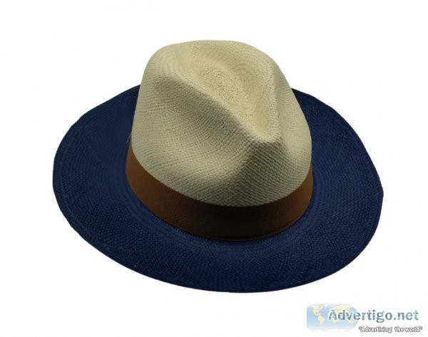 Natural On Blue Panama Straw Hat - Scarves and Fedoras