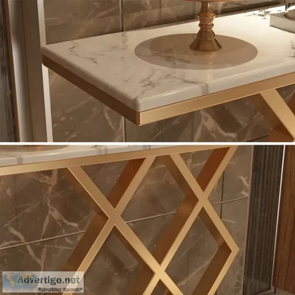 Contemporary console table in geometric criss cross pattern