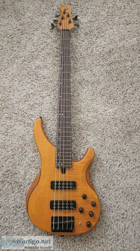 Yamaha TRBX605FM 5-String Flamed Maple Bass Guitar Matte Amber