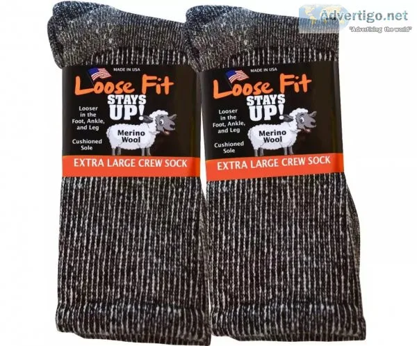 Loose Fit Marled Merino Wool Crew Black Socks to 5E