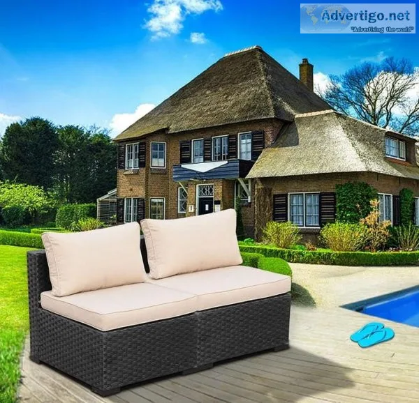 Rattner 2 Piece Outdoor Black Wicker Rattan Loveseat Armless Cha