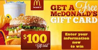 Get a Free 100 McDonalds Gift Card Offer