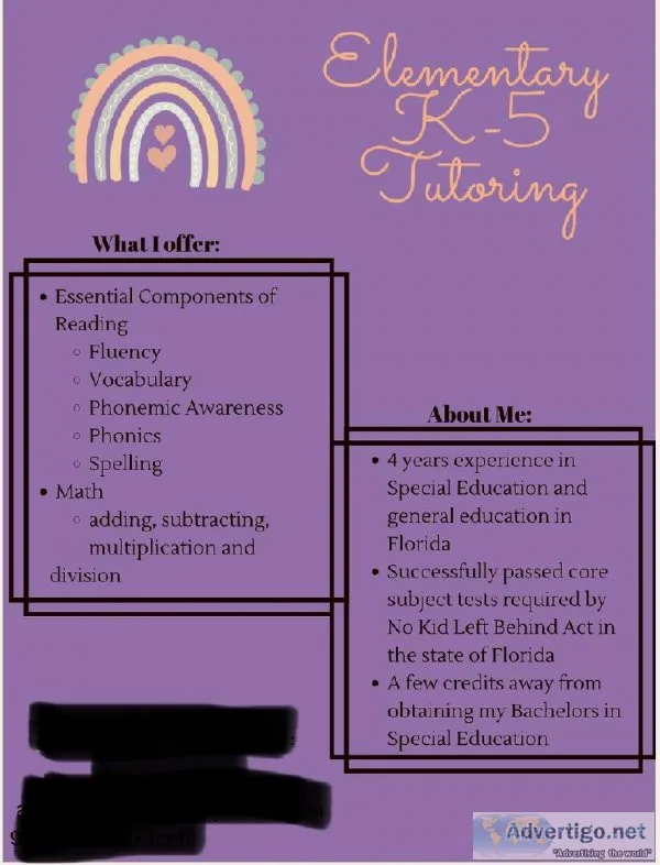 Elementary K-5 Personal Tutoring