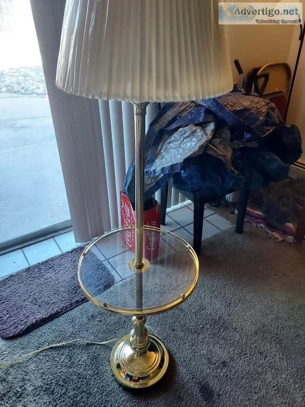 Brass round glass tray floor lamp