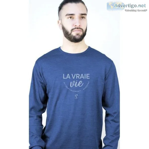 Shop Men s Blue Merino Long Sleeve Shirt - Garneau Slippers