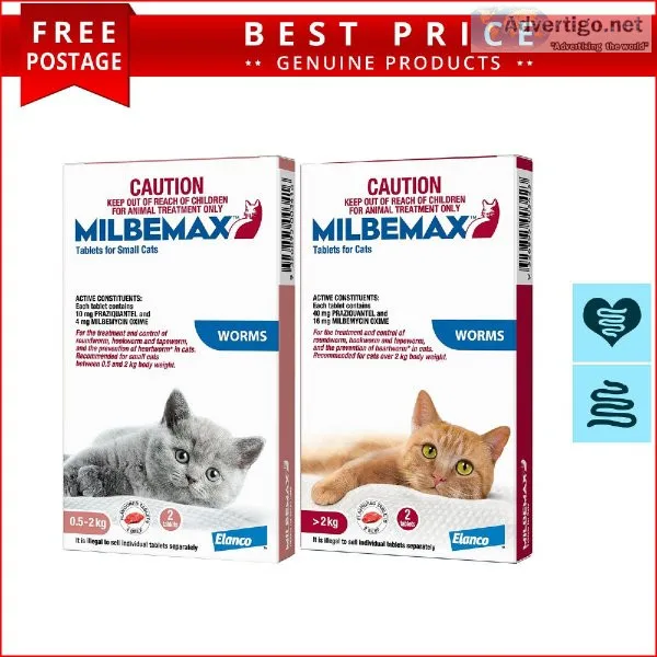 Milbemax for Cats Worms Heartworm Prevention 2 Doses
