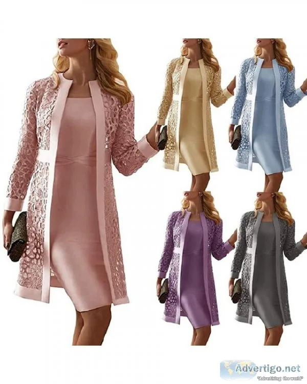 Two Piece Dress Women Long Sleeve Knee Length the Bride Dresses