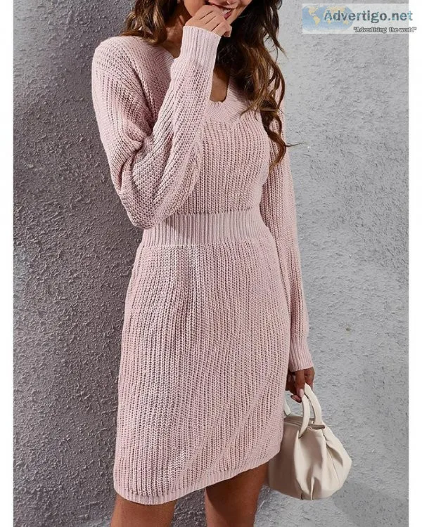 Winter Warm Fashion Pink Dress for Women Vintage Casual High Wai