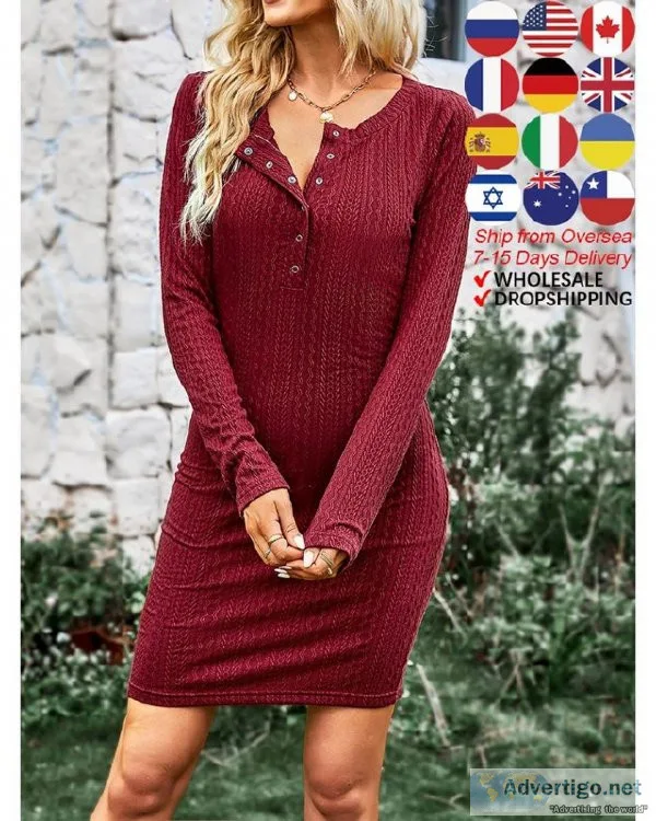 ATUENDO Autumn Fashion Red Sweater Dress for Women