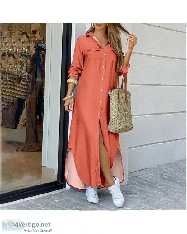 Casual Long Shirt Dress Autumn Women Long Sleeve Maxi Dresses