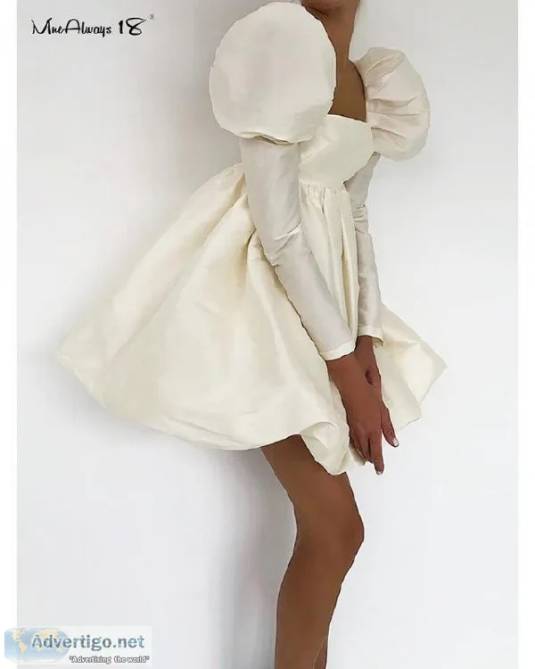 Puff Sleeves Woman Party Dress Evening Chic Square Collar Ball G
